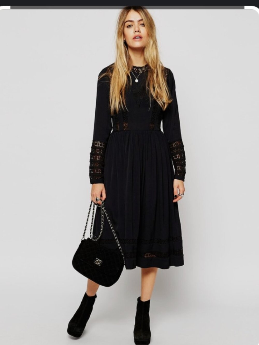 ASOS Collection Premium Midi Skater Dress With Crochet Insert and Sleeves size 2